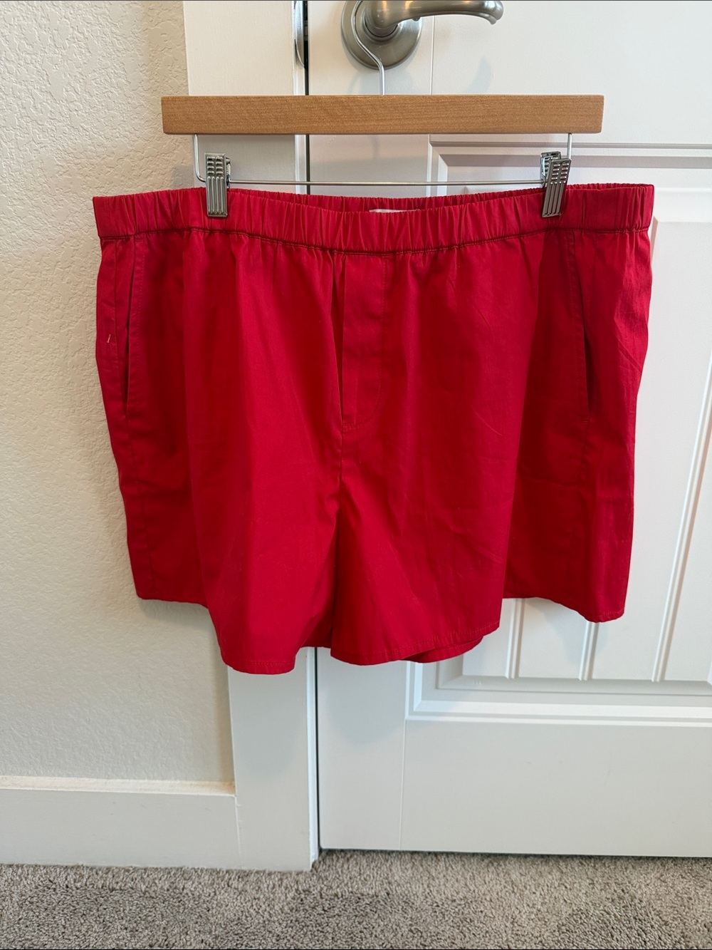 Madewell Bright Red Poplin Elastic-Waist Shorts